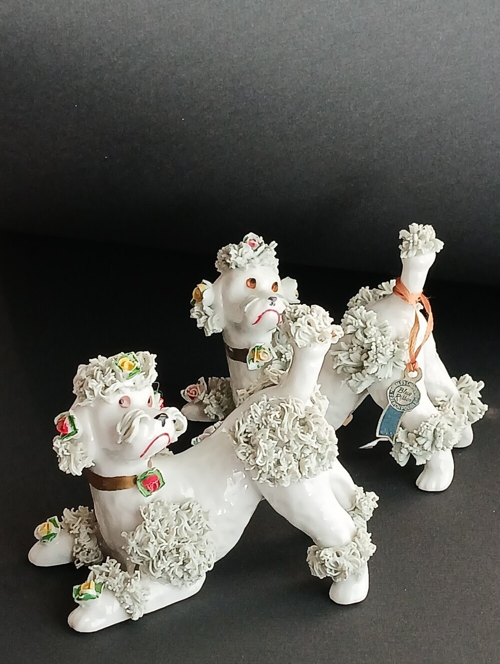 Vintage 1950's Spaghetti Poodles W/Floral Embellishments Set Of 2
